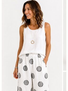 Chalet Et Ceci Linen White and Black Polka Dot Balloon Leg Pants Medium
